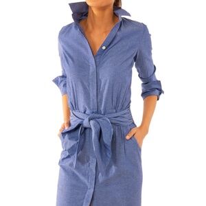 Gretchen Scott Chambray Blue Button-Up Shirt Dress, Size L, NWT